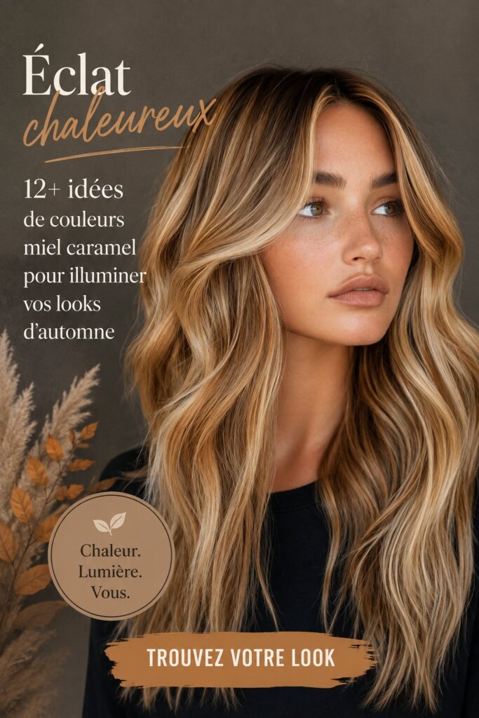 Femme avec une coloration miel caramel éclatante en automne