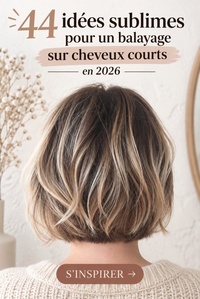 Mélange de couleurs dans des cheveux courts après un balayage réussi.