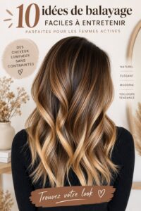 Femme avec un balayage doux et naturel, parfait pour un look quotidien sans contraintes.