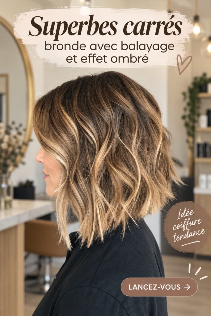 Coiffure bronde moderne avec un bob balayé