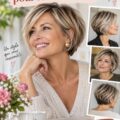 Femme de 50 ans avec un élégant carré court, mettant en valeur son visage.