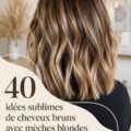 Femme avec des cheveux bruns et mèches blondes en plein soleil, montrant un look chic et tendance.