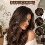 Coiffure châtain foncé avec reflets élégants, style chic et moderne