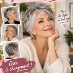 Femme de 60 ans avec une coupe de cheveux gris courts élégante.