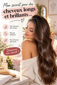 Femme aux cheveux longs et brillants avec une coiffure élégante.