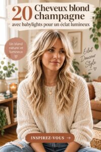 Coiffure champagne blonde avec babylights pour un éclat lumineux