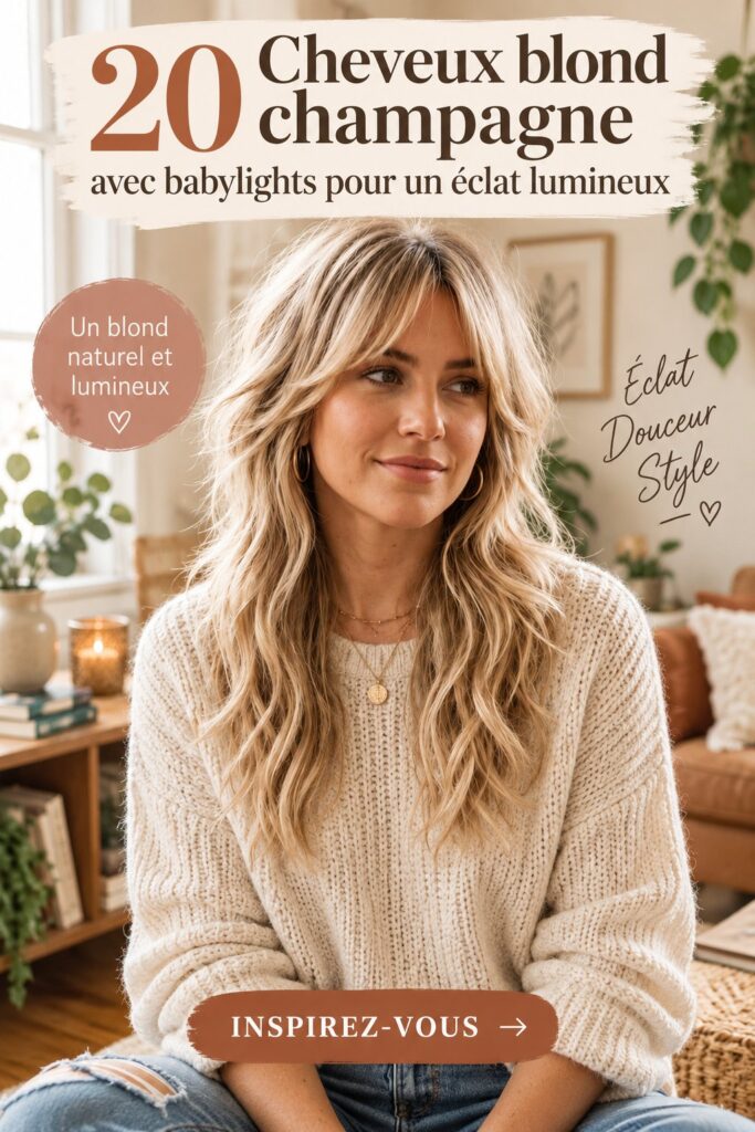 Coiffure champagne blonde avec babylights pour un éclat lumineux