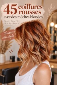 Coiffure rousse avec reflets blonds illuminant un élégant style automnal.