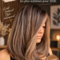Femme avec des cheveux longs brun caramel brillants