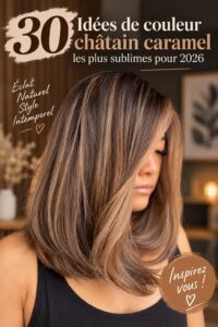 Femme avec des cheveux longs brun caramel brillants