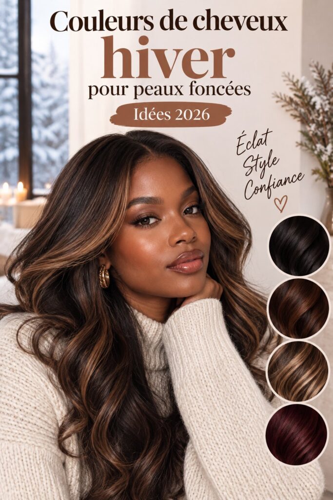 Un modèle avec des cheveux colorés en nuances chaudes, mettant en valeur la peau foncée.