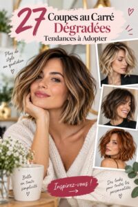 Femme avec une belle coupe au carré dégradée sur fond neutre