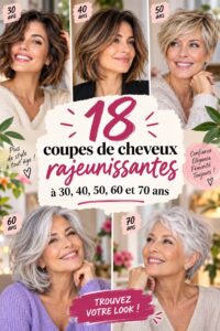 Coupes de cheveux variées pour différents âges, montrant des styles modernes et rajeunissants.