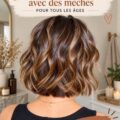 Femme avec une coupe courte et des mèches blondes en lumière naturelle
