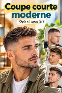 Homme avec une coupe courte moderne, coiffure tendance et soignée.