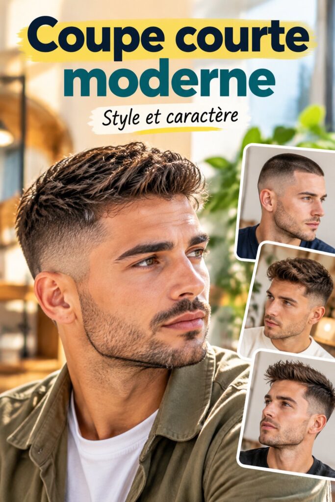 Homme avec une coupe courte moderne, coiffure tendance et soignée.