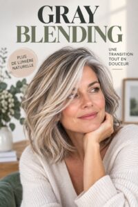 Cheveux avec une technique de gray blending montrant des nuances de gris