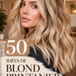 Femme avec une magnifique coiffure blonde au printemps, mettant en valeur son look lumineux.