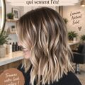 Coiffure châtain avec mèches blondes, style estival élégant