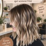 Coiffure châtain avec mèches blondes, style estival élégant