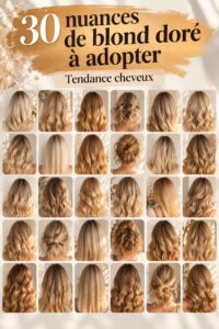 Modèle avec des cheveux blond doré, style élégant et tendance.