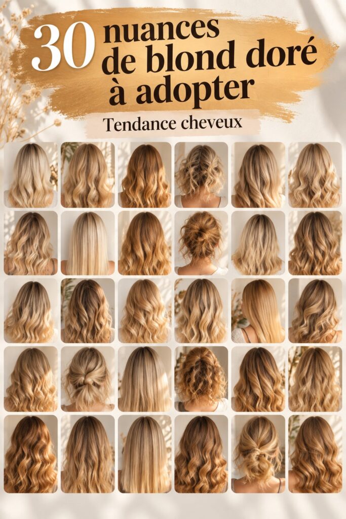 Modèle avec des cheveux blond doré, style élégant et tendance.
