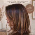 Coiffure avec une belle couleur brun chocolat foncé