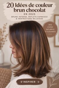 Coiffure avec une belle couleur brun chocolat foncé