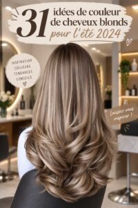 Femme avec des cheveux blonds lumineux et texturés pour l'été 2024.