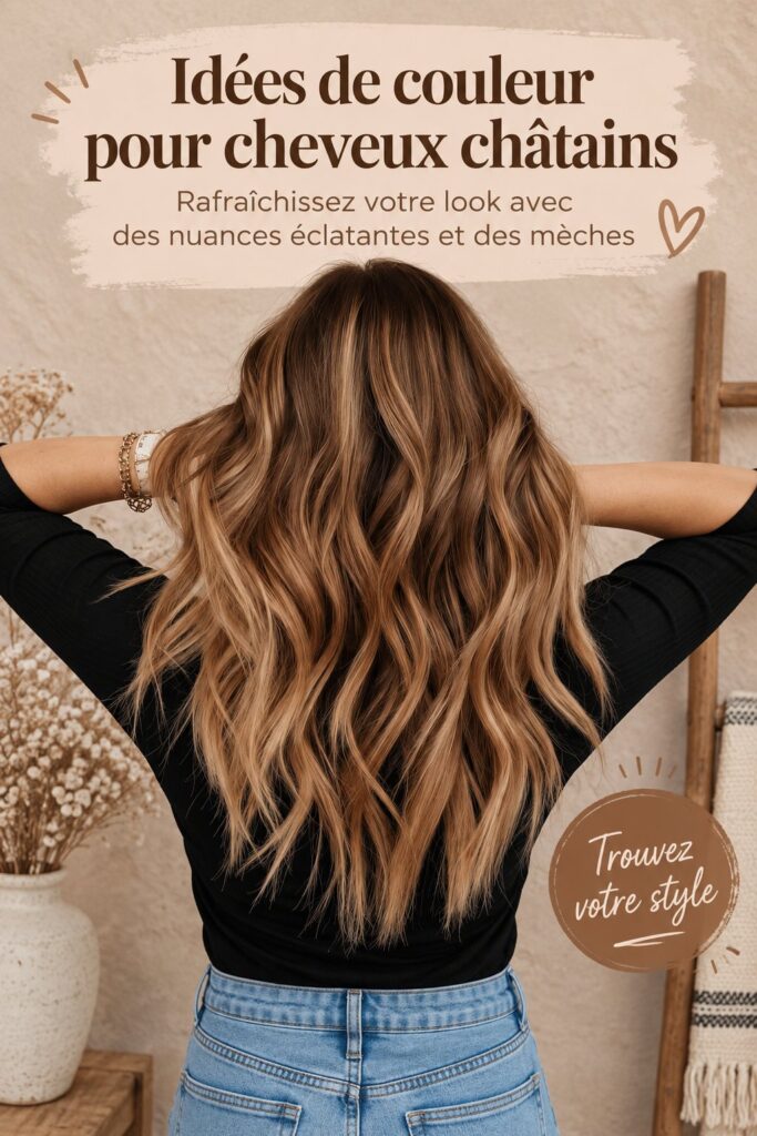 Femme avec une coupe de cheveux bruns aux teintes vibrantes au printemps