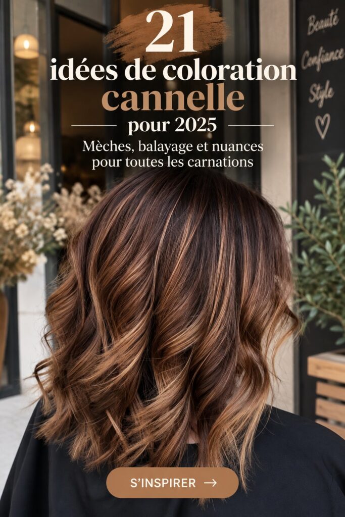 Femme avec des cheveux couleur cannelle, mettant en avant une belle brillance et des reflets subtils.