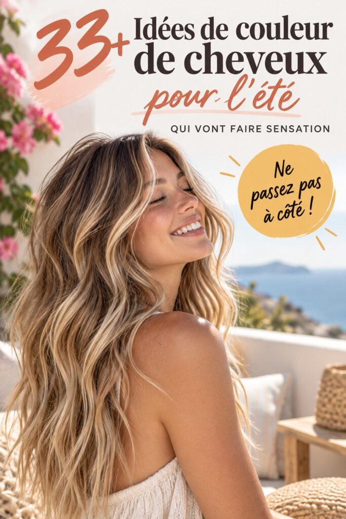 Femme avec des cheveux colorés en nuances d'été, inspirant des idées de colorations.