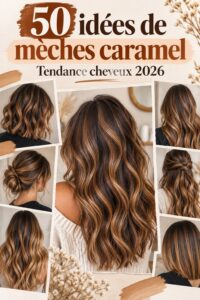 Mèches caramel élégantes sur des cheveux longs et ondulés