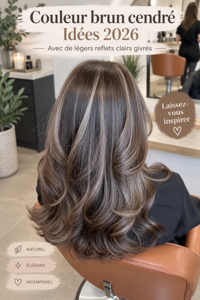 Femme avec une belle coiffure châtain cendré lumineux.