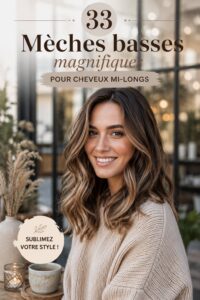Exemple de lowlights sur cheveux bruns mi-longs, créant une belle profondeur.