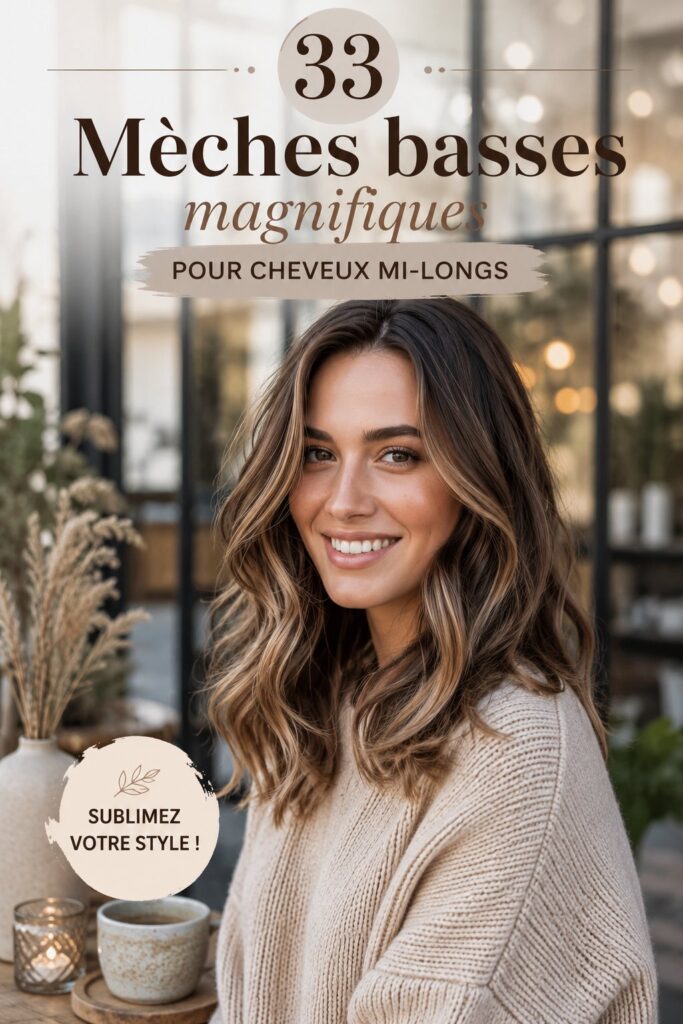 Exemple de lowlights sur cheveux bruns mi-longs, créant une belle profondeur.