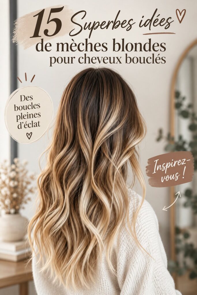 Cheveux bouclés avec des mèches blondes lumineuses