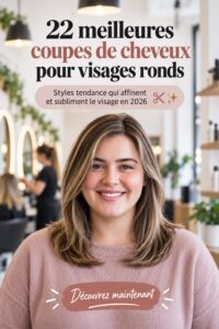 Femme avec une coupe de cheveux moderne pour visage rond.
