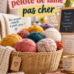 Pêle-mêle de pelotes de laine aux couleurs variées à bas prix sur une table de loisirs créatifs.