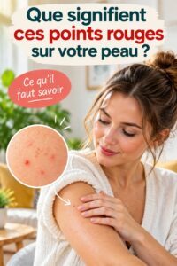 Illustration de points rouges sur la peau, symbolisant divers problèmes dermatologiques, en rapport avec la reconnaissance et le soin de la peau.