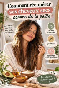 Femme avec des cheveux brillants et sains, prêt à partager ses astuces de soin
