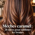 Femme avec des cheveux bruns aux reflets caramel brillants