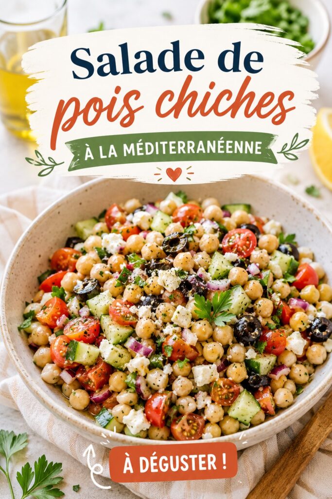 Salade de pois chiches méditerranéenne avec légumes colorés et herbes fraîches