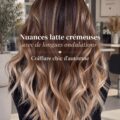 Coiffure avec des tons latte crémeux et des ondulations douces, parfaite pour l'automne.