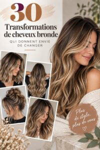 Une femme avec une coiffure bronde éblouissante et lumineuse.