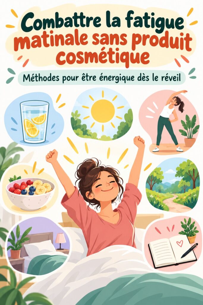 Femme rayonnante au réveil sans maquillage, montrant sa beauté naturelle.