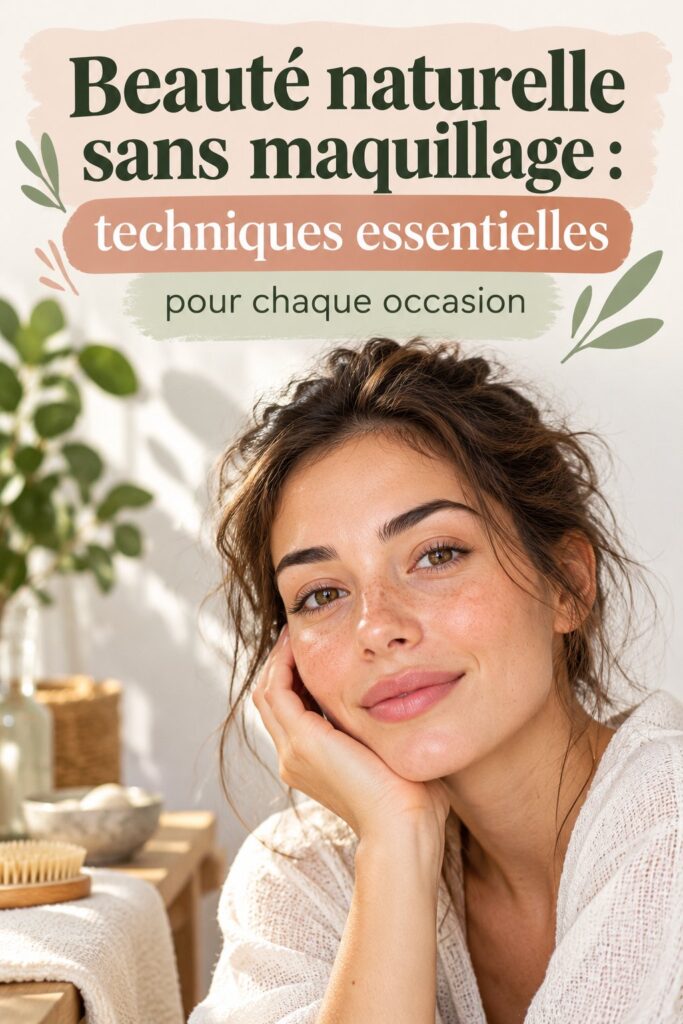 Femme avec une peau éclatante et naturelle, sans maquillage, souriant sereinement.