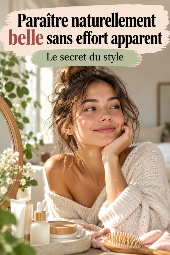 Femme avec un look naturel et élégant, cheveux coiffés avec simplicité et vêtue d'une tenue décontractée.