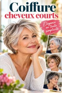 Femme de 60 ans avec une coupe courte élégante et moderne.
