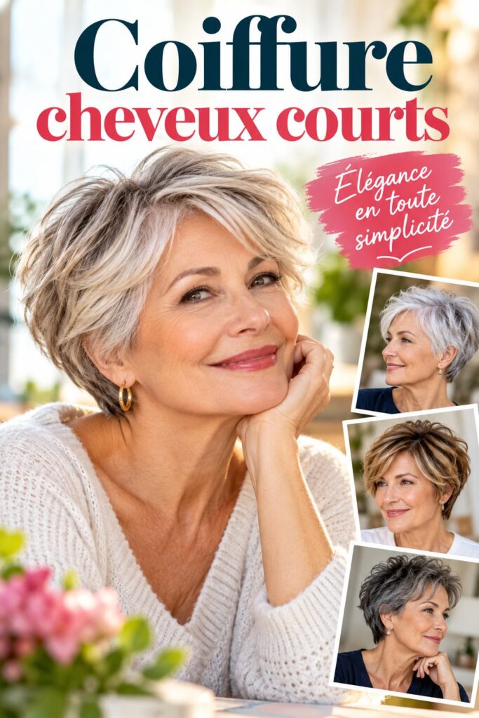Femme de 60 ans avec une coupe courte élégante et moderne.